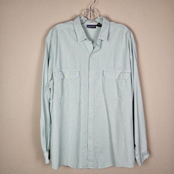 VTG Patagonia Mens XL Cotton Button Up Long Sleeve Shirt 80s 90s Outdoor Hiking